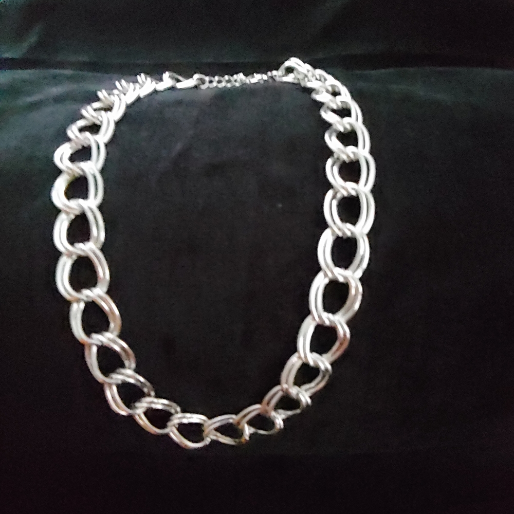 Silvertone Double Link Necklace - image 1